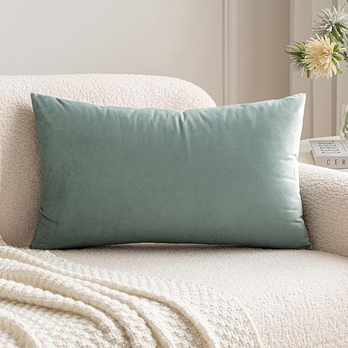 MIULEE 12x20 Inch Lumbar Velvet Throw Pillow Cover Set of 1 Blue Grey | Soft Luxury Decorative Throw Pillow Cover, Single Rectangle Cushion Case, Home Decor for Chair Couch Sofa Bedroom Car Bed