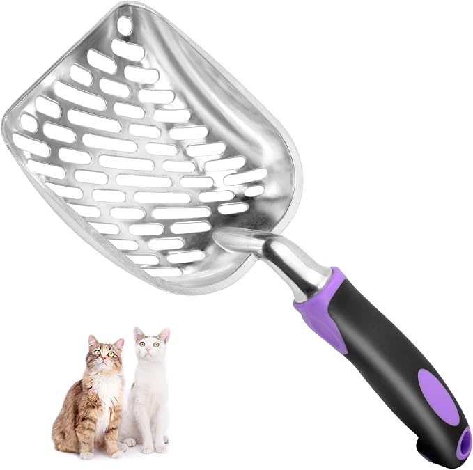 Cat Litter Scoop-Metal Litter Scooper-Kitty Metal Scooper-Long Handle | Kitten Scooper-Poop Sifting-Mesh Shovel-Aluminum Alloy Metal-Suitable for Cat Litter Box-Christmas Gift(Purple)