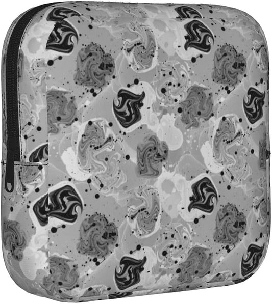 Sanitary Storage Bag Grey and White Marble, Period Kit for Women, Tampon Pouch for Gym Bag Weekend Trip