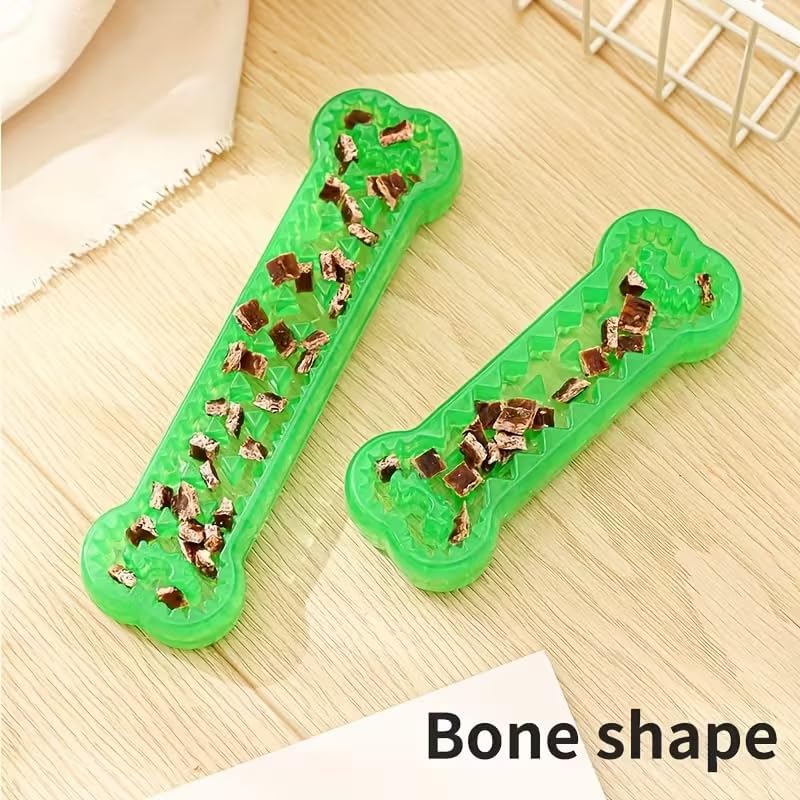 Interactive Dog Bone Toy, Green TPR Rubber, 6.3 Inch Dental Chew with Hidden Treat Compartment, Puzzle Food Dispenser for Small and Large Dogs (Green, Large)