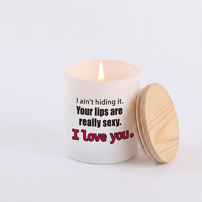 Funny Scented Candles for Women - 9.5oz Matte White Natural Soy Wax Candle with Pine Wood Lid, Lavender Aromatherapy - Humorous Anniversary, Birthday, Valentines Day Gifts for Girlfriend, Wife