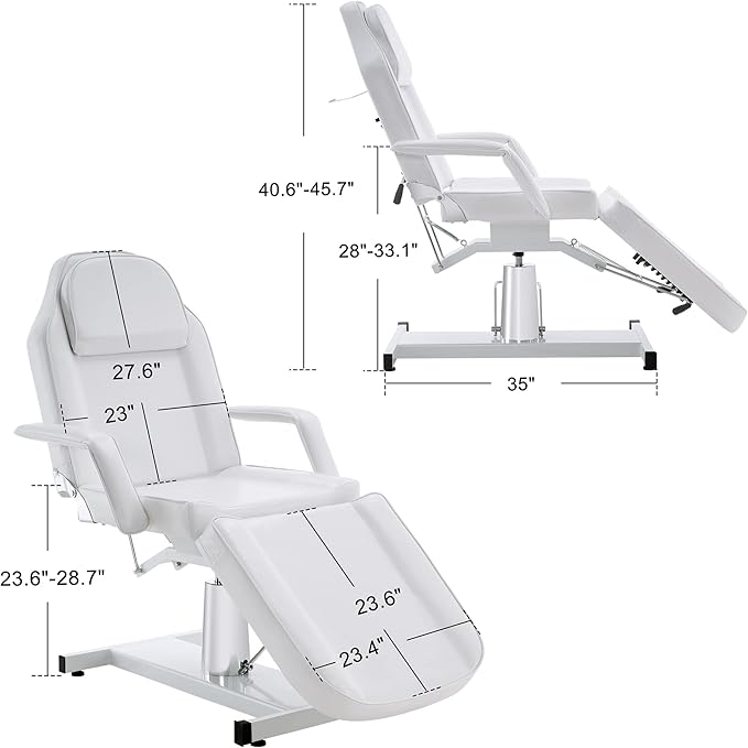 BarberPub Hydraulic Massage Bed Height Adjustable Tattoo SPA Chair Multi-Functional Facial Table Beauty Equipment for Salon 2753 (White)