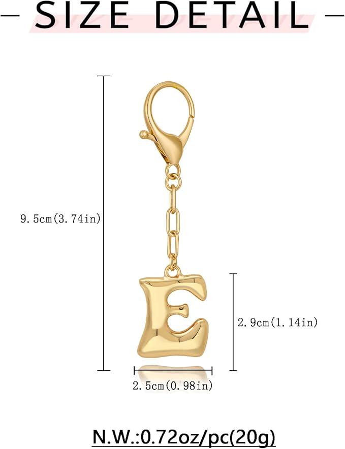 WOWORAMA Initial Letter Keychain for Women Chunky Gold Bubble Letter Bag Charm Purse Charm Personalized Keyrings Accessories