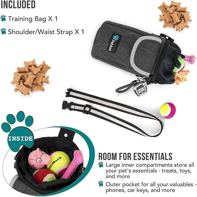 PetAmi Dog Treat Pouch, Large Hands-Free Training Bag, Charcoal