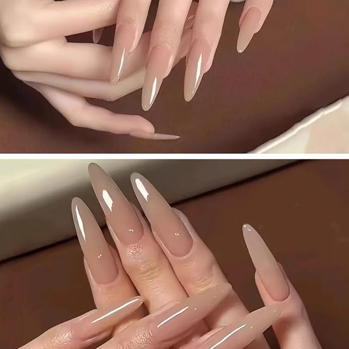 COSMOO Jelly Nude Nail Polish, 10ml Sheer Begie Quick Dry Nail Lacquer, Transparent Nail Art Varnish, 0.34 fl oz