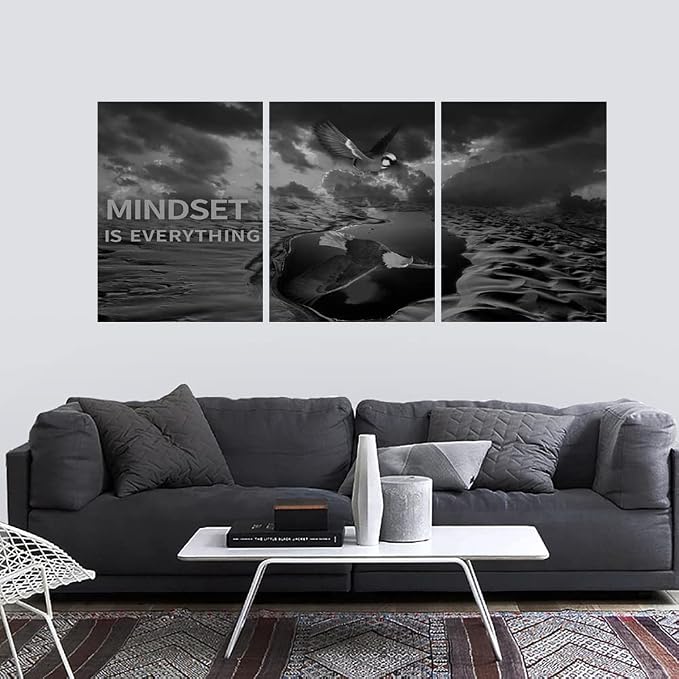 Yetaryy 3 Panels Inspirational Canvas Painting Motivational Wall Art Success Framed Poster Grind Hustle Positive Quotes Wall Poster Office Inspirational Décor 72''W x 36''H (Animals-HeiYing-3XL)