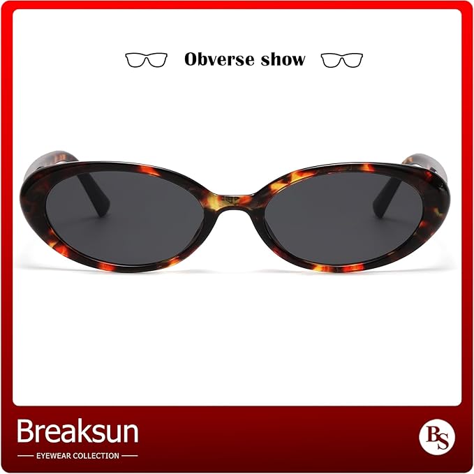 Breaksun Retro Oval Sunglasses for Women Men Fashion Small Oval Sunglasses 90s Vintage Shades