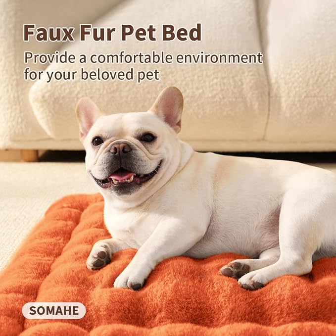 SOMAHE Plush Pet Bed Mat, Machine Washable, Medium 27x20 Vibrant Orange | Machine Washable + Non-Slip Paw Bottom: plush pet mat stays fluffy and steadier for large cats and small dogs.