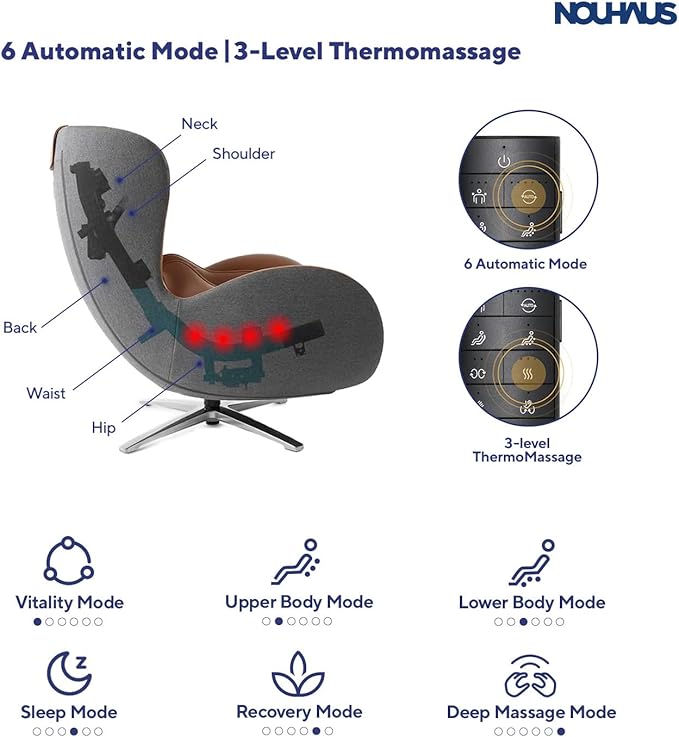 Nouhaus Classic Massage Chair with Ottoman – Caramel Leather Recliner with Percussive Shiatsu Massager, Built-in Speaker & Full Body Spot Massage – Ultimate Comfort for Home & Office