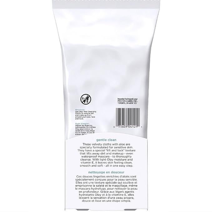 OLAY Wet Cleansing Cloths Gentle Clean, Sensitive/Fragrance-Free 30 Ea (Pack of 5)