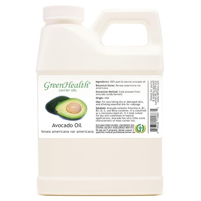 Avocado Carrier Oil – 16 fl oz (473 ml) Plastic Jug w/Cap – 100% Pure Carrier Oil - GreenHealth