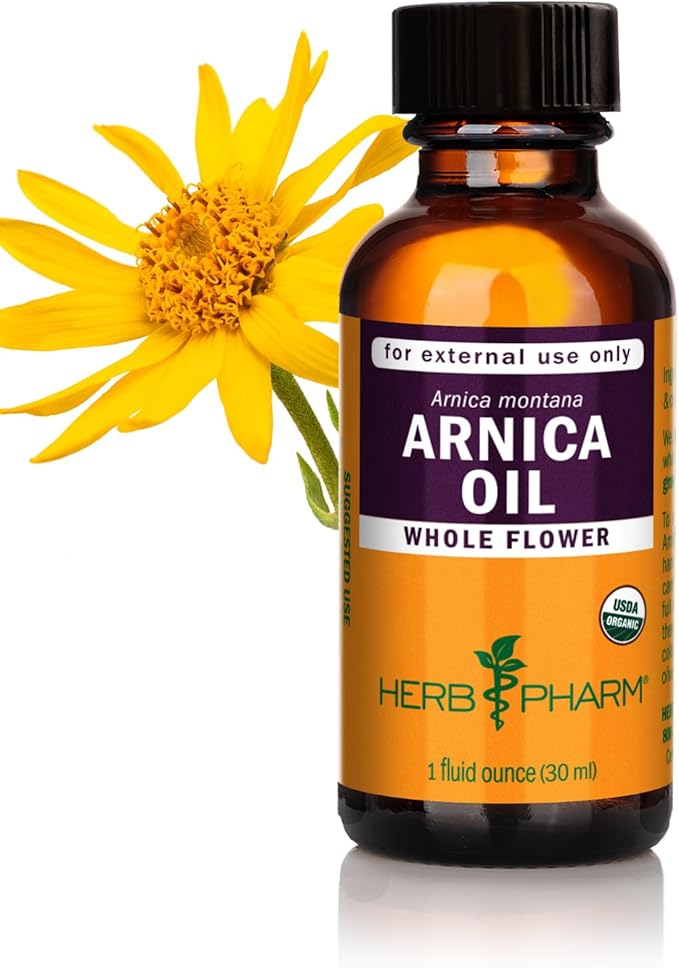 Herb Pharm Arnica Oil – USDA Organic Topical Herbal Oil for Face & Body, Whole Flower Arnica Extract for Massage & Skin Care, Non-GMO, Vegan, 1 fl oz