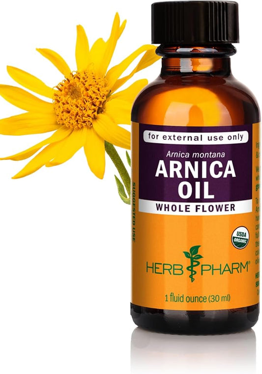 Herb Pharm Arnica Oil – USDA Organic Topical Herbal Oil for Face & Body, Whole Flower Arnica Extract for Massage & Skin Care, Non-GMO, Vegan, 1 fl oz