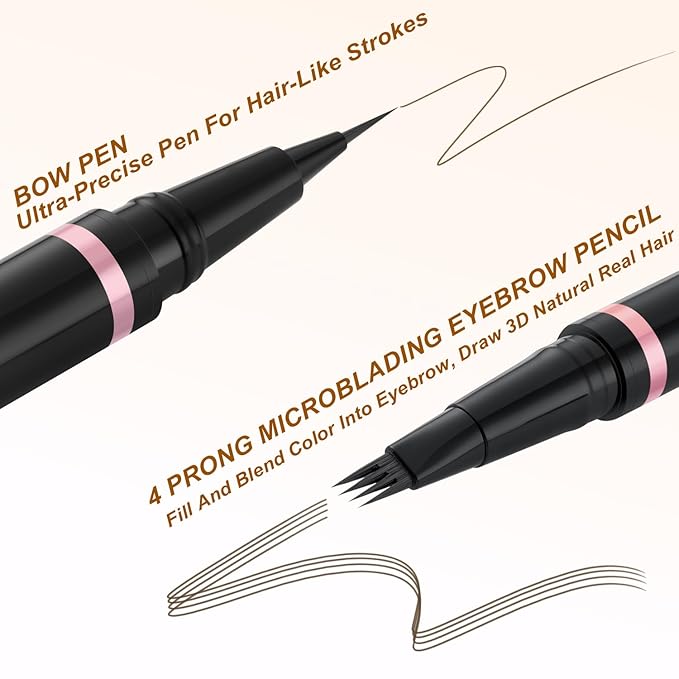 Eyebrow Pencil, 2-in-1 Waterproof Eyebrow Pen with 4 Tip Brow Pen and Ultra-Precise Brow Pencil, with Dual-ended Eyebrow Brush, Eyebrow Makeup for Natural Looking Eyebrows - Ash Brown