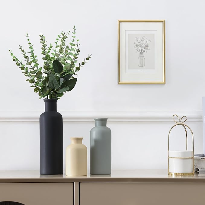 Ceramic Vase Set of 3, Neutral Rustic Vases for Farmhouse Decor Waterproof | Farmhouse Vases for Pampas Grass & Dried Flowers and Table Living Room Home Decor