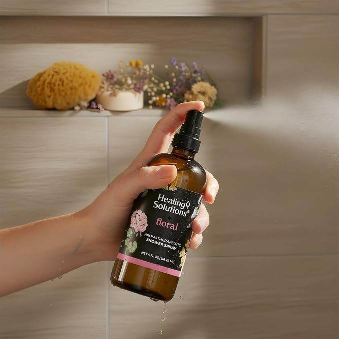 Healing Solutions Aromatherapy Shower Spray, Floral Blend, 4oz, Therapeutic Grade Essential Oils, Made in the USA, At Home Spa Experience (4oz, Floral)