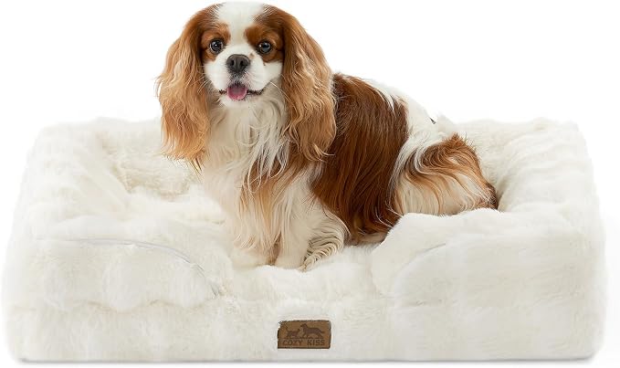 COZY KISS Soft Orthopedic Dog Bed Washable for Medium Small Dogs, M Sized | Soft Warm Pet Sofa with Sides or Bolster, Non-Slip and Big Dog Couch with Removable Waterproof Cover, 30x20 inch, Beige