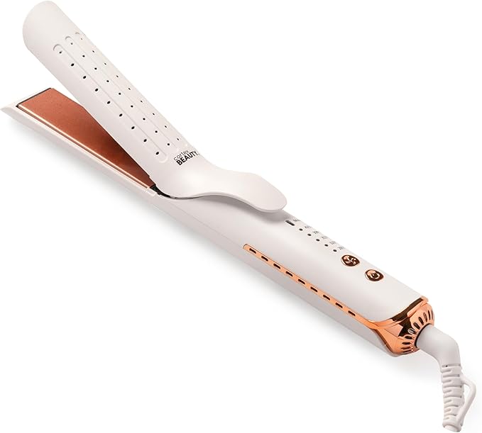 Cortex Beauty 360° Airflow Styler Curling Iron | 2-in-1 Hair Straightener and Curler with Cool Air Flow Vents | Professional Flat Iron with Ionic Wand to Lock in Curls for Long & Short Hair, White