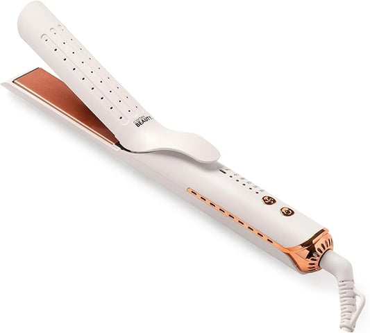 Cortex Beauty 360° Airflow Styler Curling Iron | 2-in-1 Hair Straightener and Curler with Cool Air Flow Vents | Professional Flat Iron with Ionic Wand to Lock in Curls for Long & Short Hair, White