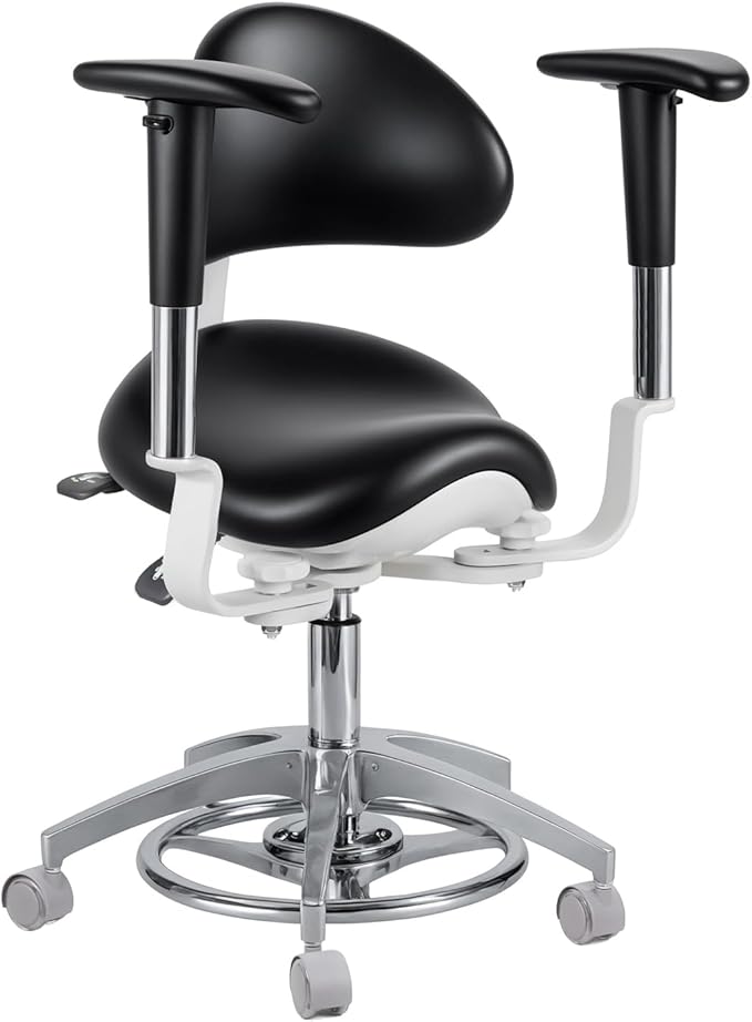Medical Microscope Dynamic Saddle Chair Foot Controlled with Rotatable Armrest Rolling Seating Back Support Dentist Stool for Clinics,Dental Offices
