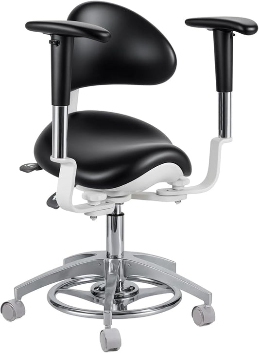 Medical Microscope Dynamic Saddle Chair Foot Controlled with Rotatable Armrest Rolling Seating Back Support Dentist Stool for Clinics,Dental Offices