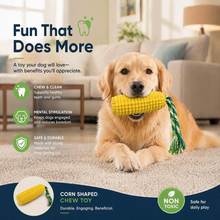 Corn-Shaped Dog Chew Toys for Aggressive Chewers, Tough Durable Squeaky Puppy Teething Toys, Interactive Dog Toys for Small Medium Large Breed Dogs for Anxiety Relief