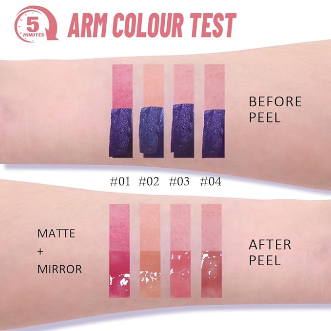 2-in-1 Peach Pink Lip Stain Peel Off & Hydrating Plumping Lip Oil with Tweezer, of Women Long Lasting Waterproof Peel Off Lip liner Tattoo, Highly Pigmented for All Skin Types 03#