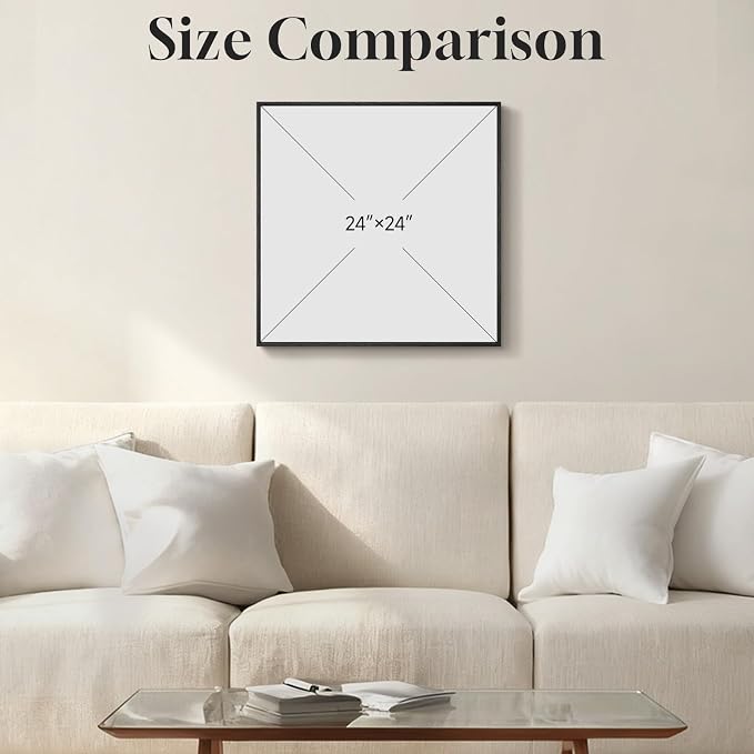 Framed Blue Abstract Wall Art Decor, Square Coastal Modern Canvas Artwork for Walls, Peaceful Abstract Seascape Ocean Painting, Wall Decor Print for Hallway Bedroom Bathroom Home Office, 24x24 Inch