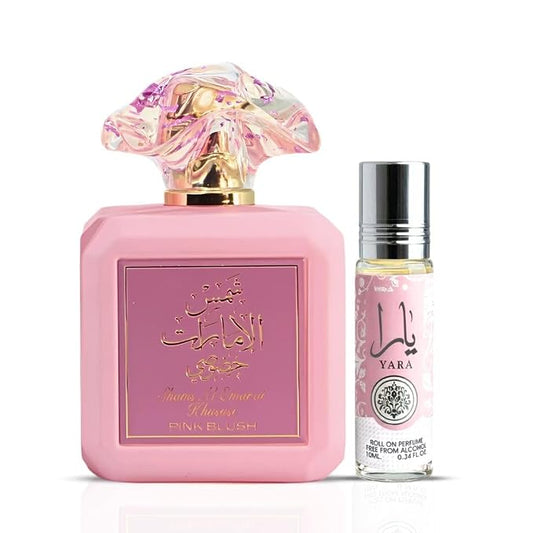 Ard al Zaafaran Pink Blush Shams Al Emarat Khususi Eau de Parfum 100ml & Yara Roll-On 10ml