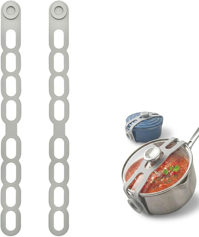 21.5in Reusable Silicone Latch Strap - Universal Slow Cooker Lid Holder & Strap for Transport, Heavy Duty Elastic Tie for Bento Box, Yoga Mat & Luggage, BPA-Free(Grey-2PCS)