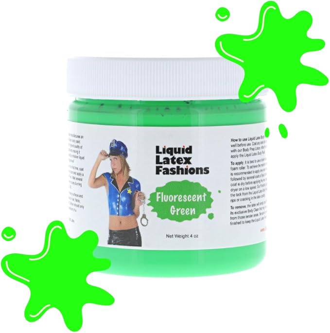 Fluorescent Green 4 Oz - Liquid Latex Black Light UV, Bright Green Cosplay Halloween, Alien Latex Face and Body Paint for Adults and Kids