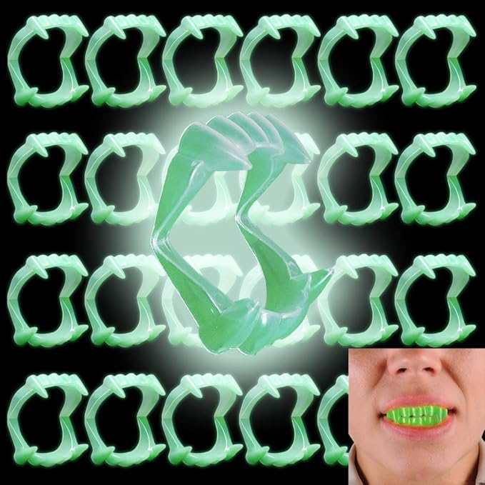 100 Halloween Teeth Glow in The Dark Fangs Teeth, Dress-Up, Pretend Play (100-Pack)