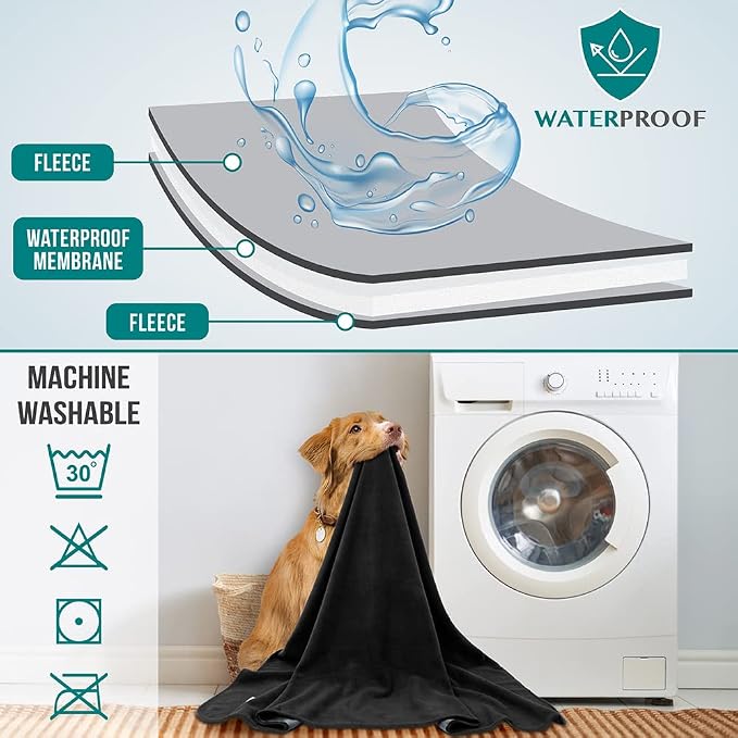 PetAmi Waterproof Dog Blanket for Small Medium Dogs Cats, Pee Proof Reversible Cat Blanket for Kitten Puppy, Soft Fleece Washable Pet Throw for Couch Car Crate Liner, 29x40 Black Gray