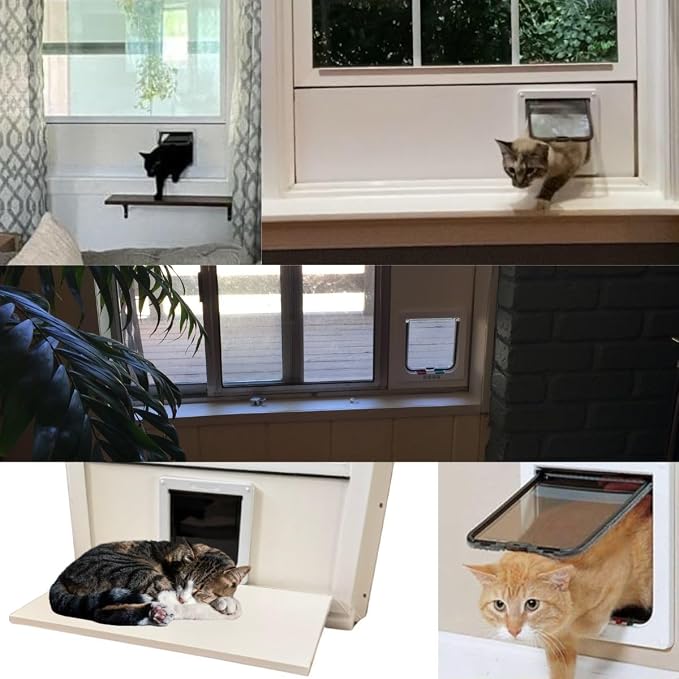 Custom Cat Door Window Insert - PVC Base | Insulated & Weather-Sealed | Tool-Free Install for Horizontal & Vertical Windows | Microchip Lock Options | Made in USA | Small Dogs & Pets