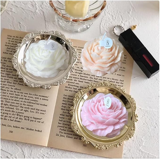 Peony Candles Gifts for Women, Soy Wax Aromatherapy Candle, Room Decor Cute Flower Shaped Scented Candles (White+Pink)