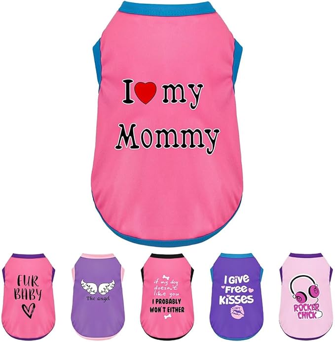 Color-Blocked Dog Tank Top with Playful Heat Transfer Designs – Lightweight Polyester Shirt for Small,MediumDogs, Perfect for Casual Outings.I Love My Mommy Pink L