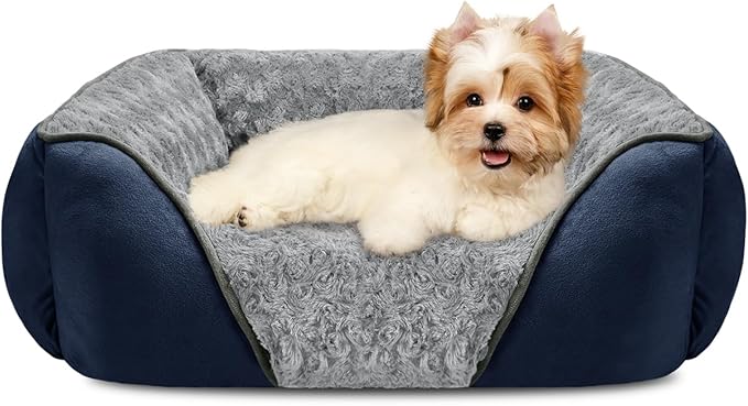 Small Dog Bed Rectangle Washable Orthopedic Soft Calming Sleeping Durable Pet Cuddler with Anti-Slip Bottom