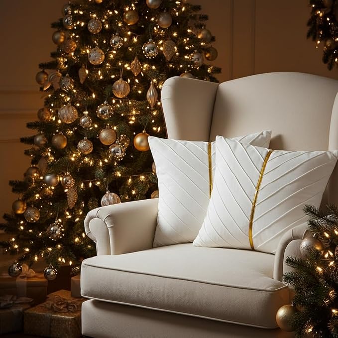 Velvet Throw Pillow Covers 26x26 inch Pack of 2 Gold Decor White | Soft Solid Pillow Covers,Modern Luxury Home Decor,for Couch Chair Sofa Bedroom Livingroom,Hidden Zipper,Ideal Gift,Easy Care