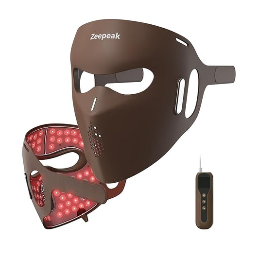 Zeepeak 3D LED Red Light Therapy Mask, FDA-Cleared, Anti-Aging & Blemish Repair, 5 Modes Red, Blue, Yellow & 1072nm Near-Infrared Lights, Eye-Protection, Portable 360 LEDs Face Mask for Home Travel