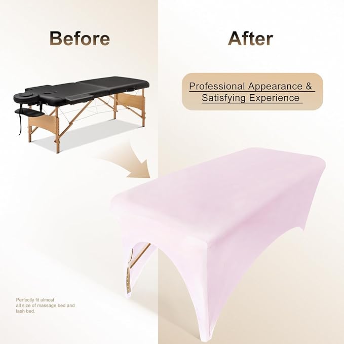 2-Piece Spa Bed Cover Professional Lash Bed Cover Stretchy Massage Table Cover Beauty Bed Protective Topper, Excellent for Lash Extension, Spa, Massage, Beauty Salon, Wax, Tattoo (Pink)
