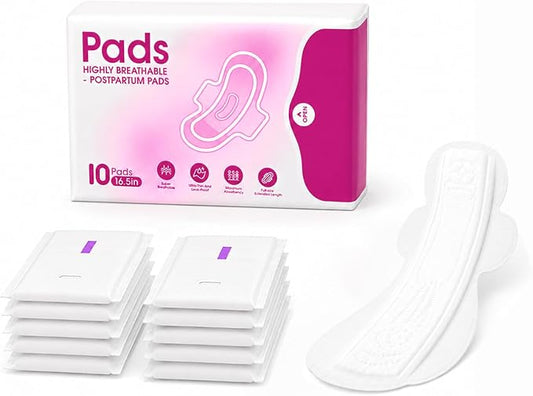 10 Count Premium Postpartum Pads with Wings, Leak Proof Feminine Care Maxi Pads, Stays Securely in Place, Maximum Absorbency, Postpartum Maternity Pads, Ultra Soft, Ultra Thin(Pink)