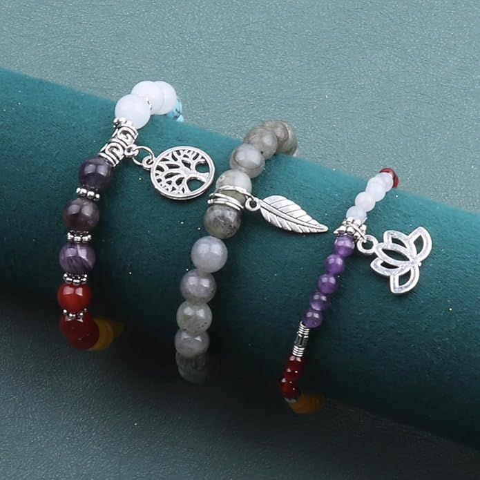 UEUC Tree of Life Yoga Healing Stone Bracelets,Multilayer Lotus Chakra Stone Reiki Bracelet Sets,Anxiety Crystal Natural Stone,for Women Stress Relief