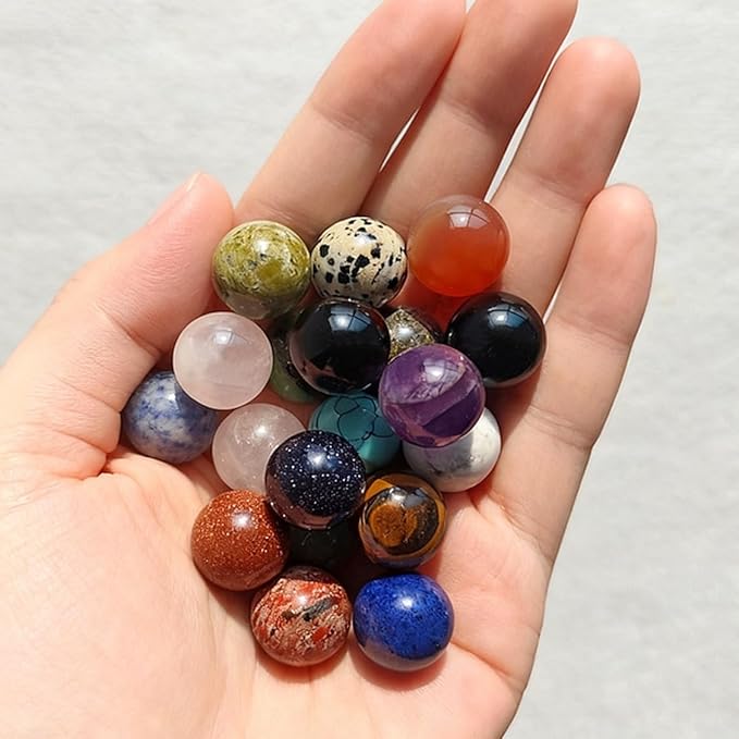20Pcs 16mm Natural Stone Balls Healing Crystal Gemstone Spheres Polished Assorted Small Marbles, 20 Mix Colors of Stone, 1 for Each