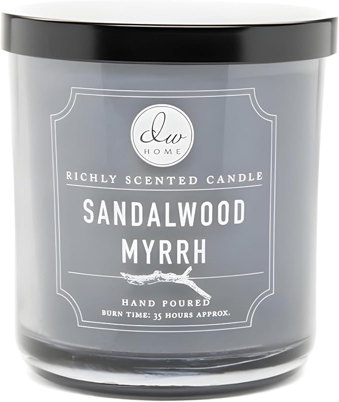 DW Home Sandalwood Myrrh Scented Candle for Home, 9 oz, 8.8 oz Candle Jar, Up to 33H Burn Time, Luxury Scented Candle for Relaxation, Gifting, Home Decor