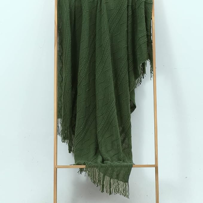 CREVENT Knitted Decorative Throw Blanket for Couch Sofa Chair Bed，Soft Warm Cozy Light Weight for Spring Summer (50''X60'' Forest Green Christmas Green)