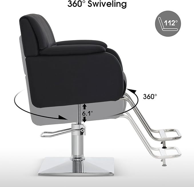 BarberPub Modern Salon Chair with Adjustable Height for Hairstylist, PVC Leather & 330lb Capacity for Home or Barbershop 8459 (Black)