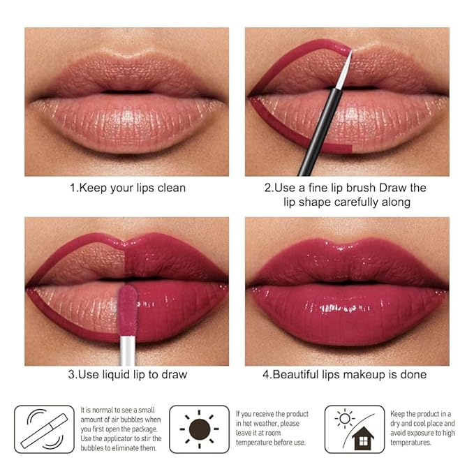 evpct Berry Burgundy Red Shiny Glossy Longwear No-Budge Liquid Lip Color Lipstick Makeup, Highly Pigmented Instant Shine, Waterproof Long Lasting Lipstick Women, Lip Stain Gloss with Lip Liner Brush