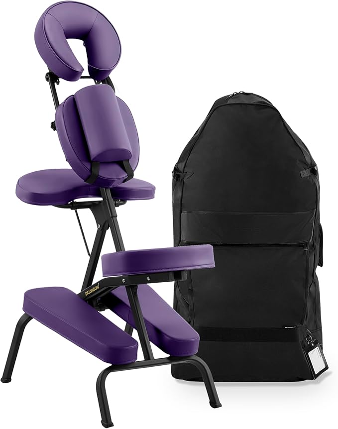 Aluminum Light-Weight Adjustable Folding Portable Travel Massage Chair with Backpack 402 Keanu (English Violet)