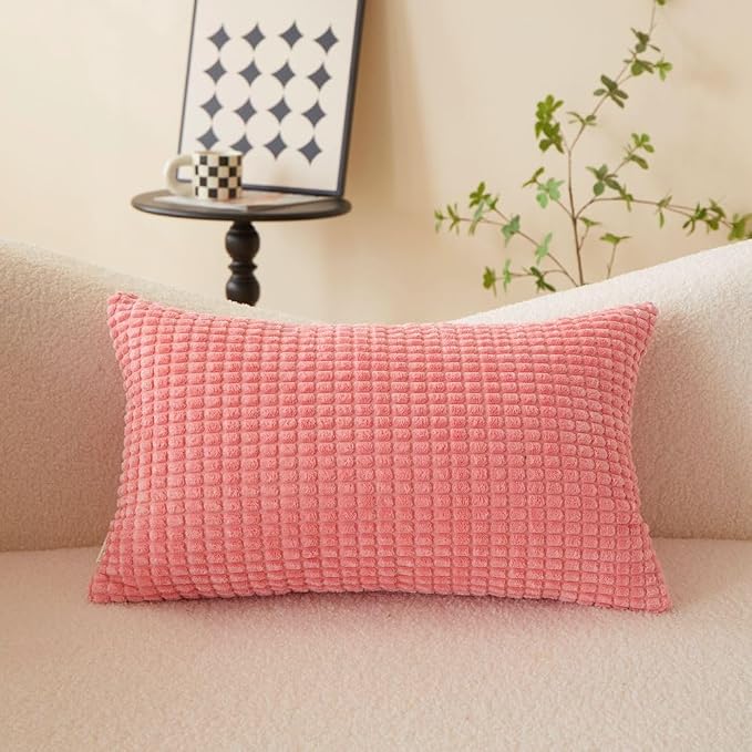 Pack of 2 Size bundel Polyester Blend Soft Hand Feeling Throw Pillows (with Insert) Size 18"x18" and 12"x20" one of Each (Light Pink)