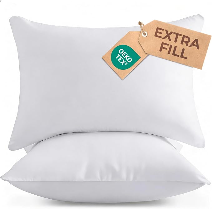 12x20 Pillow Inserts, Throw Pillows for Bed, Sofa & Couch - Set of 2, White | Decorative Bed Throw Pillows, Soft, Supportive & Fluffy Cushion Inserts, Sham Stuffer, Down Alternative, Machine Washable